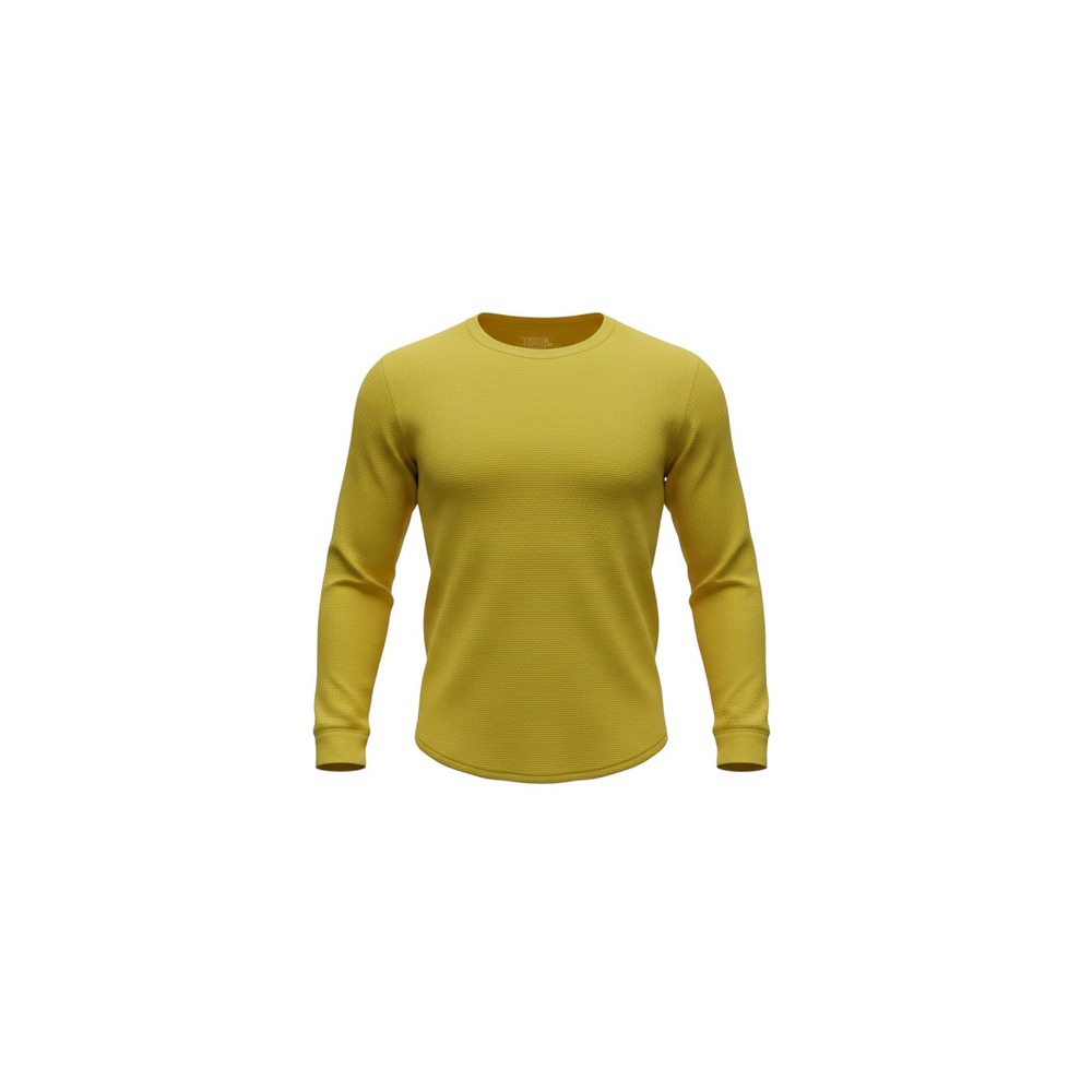 Time and Tru Thermal Top Womens XL Yellow Waffle Knit Long Sleeve Curved Hem